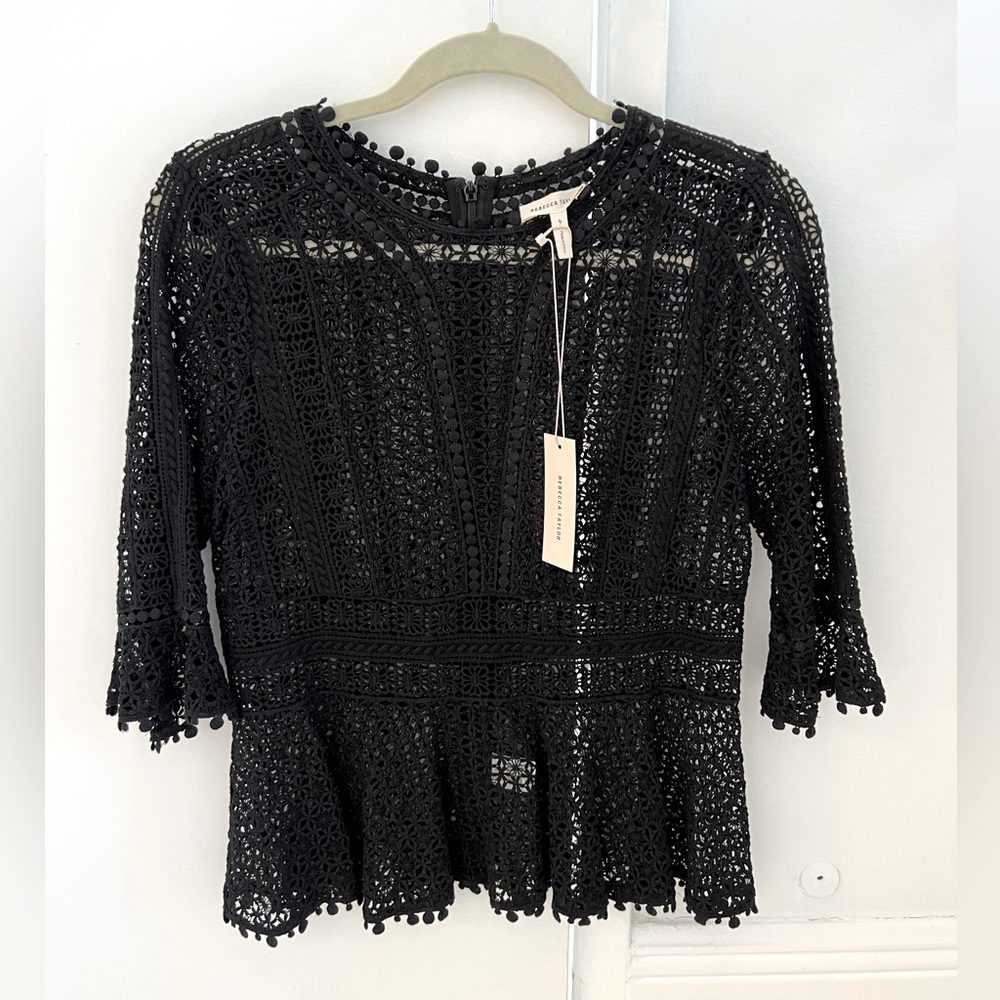 NWT Rebecca Taylor Black lace top size: 6